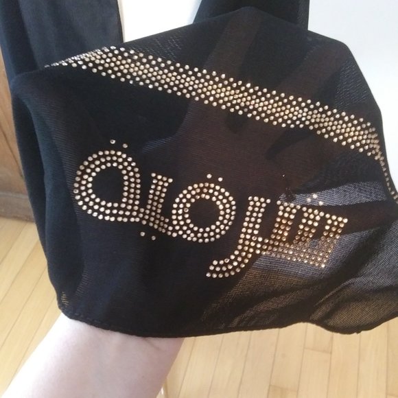 Black sheer scarf with gold rhinestone embellishment on one edge Made in Kuwait - Picture 4 of 13